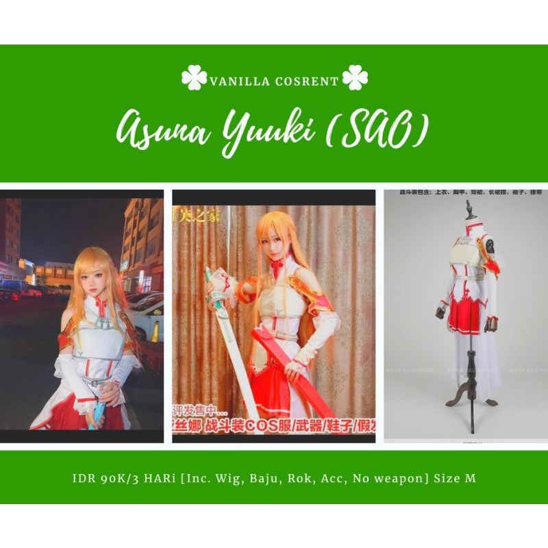 [RENTAL] KOSTUM COSPLAY ASUNA YUUKI ANIME SWORD ART ONLINE (SAO)