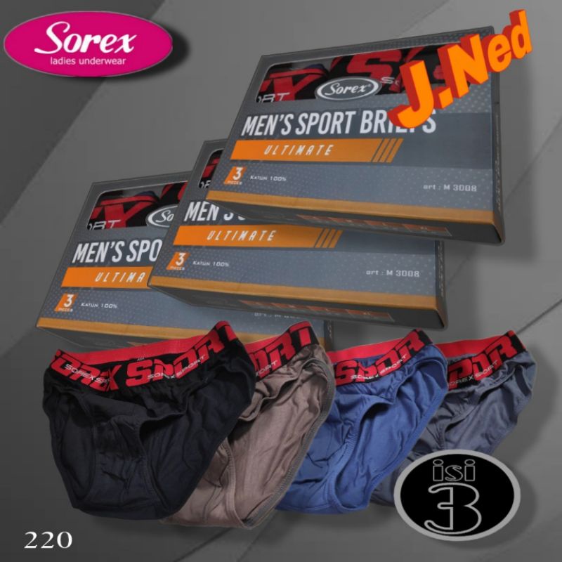 J220T (ISI 3) CELANA DALAM PRIA SOREX SPORT BRIEFT KATUN SIZE S - XL