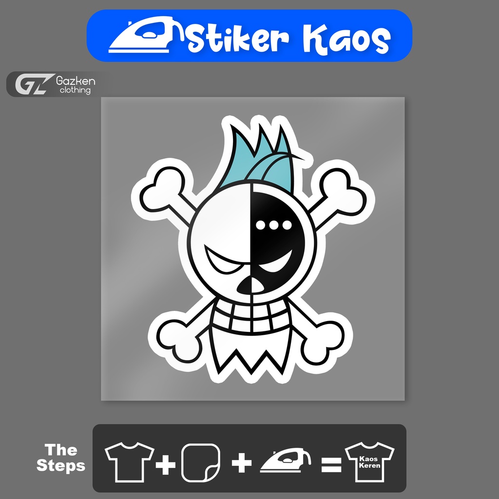 Stiker Kaos One Piece Franky Pirate Flag Logo Sticker Sablon Tempelan Baju Dengan Setrika Murah dan 