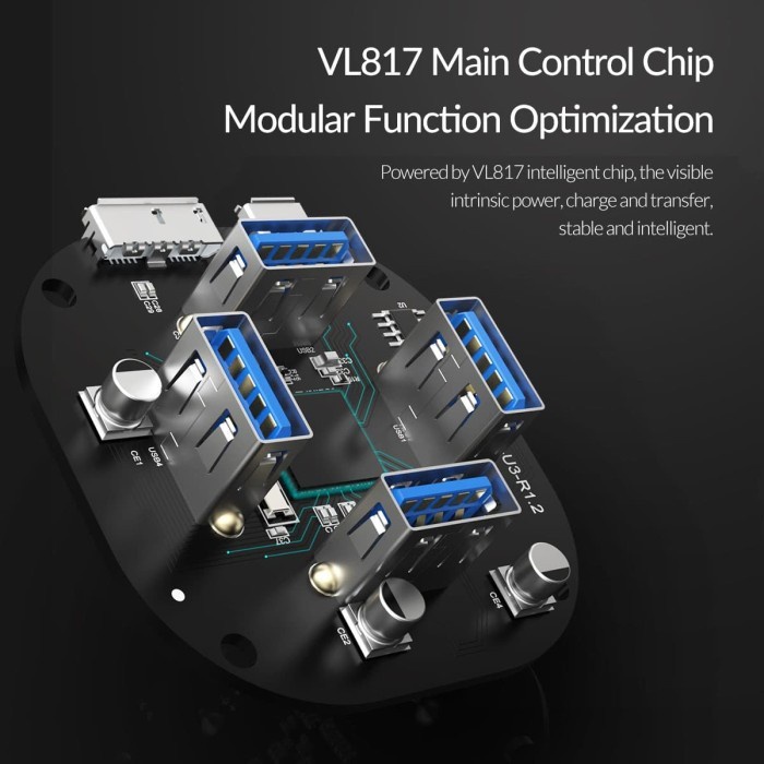 Usb A 3.0 hub orico 4 port 5Gbps VL817 transparent 1m cable h4u-u3 - Terminal usb3.0 4 slot transparan