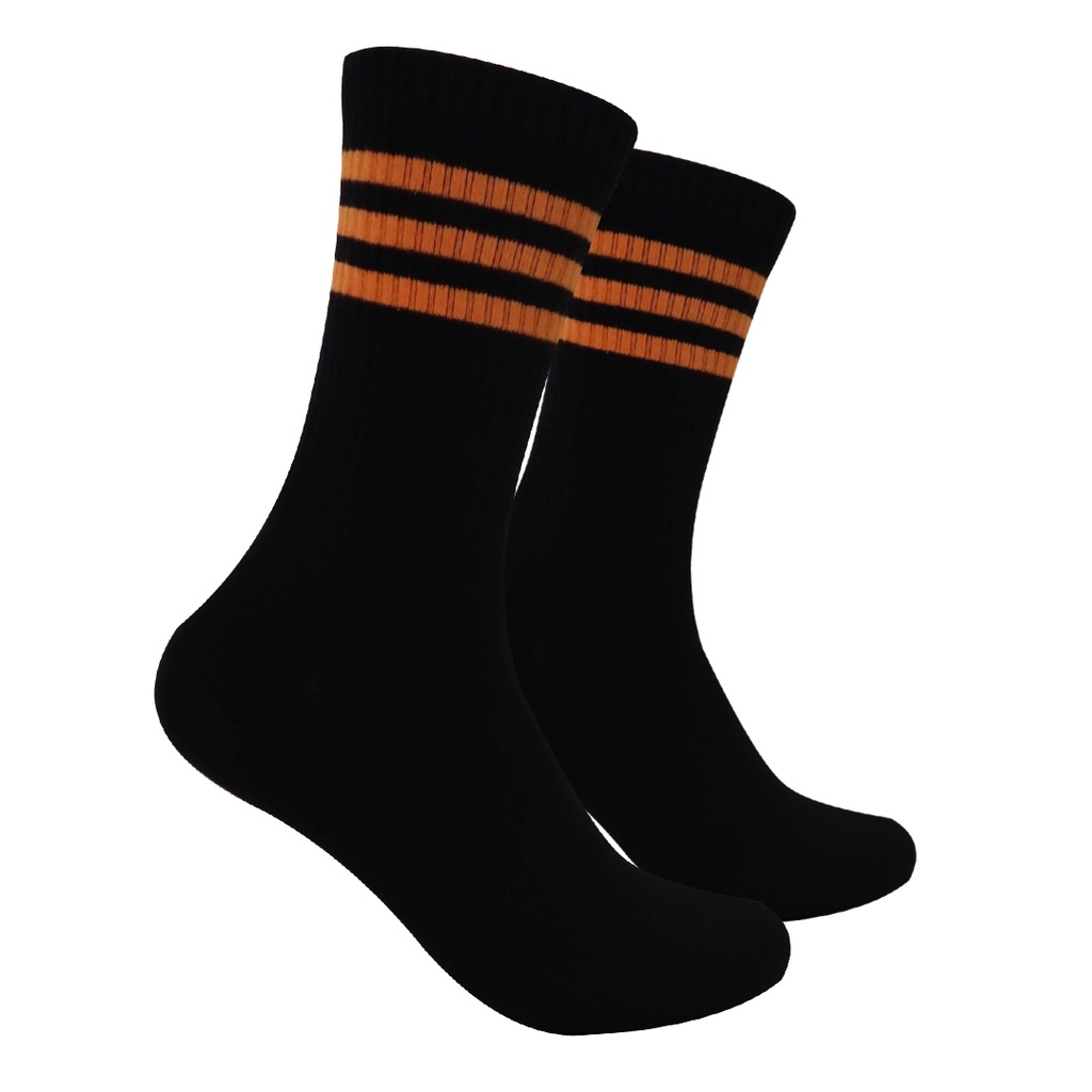 Kaos Kaki Motif Garis 3 Strip Oren-Hitam ( G2 )