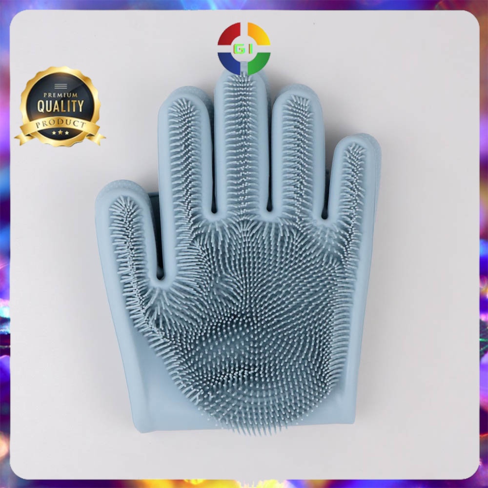 Sarung Tangan Cuci Sikat Serbaguna Magic Silicone Cleaning Gloves Blue