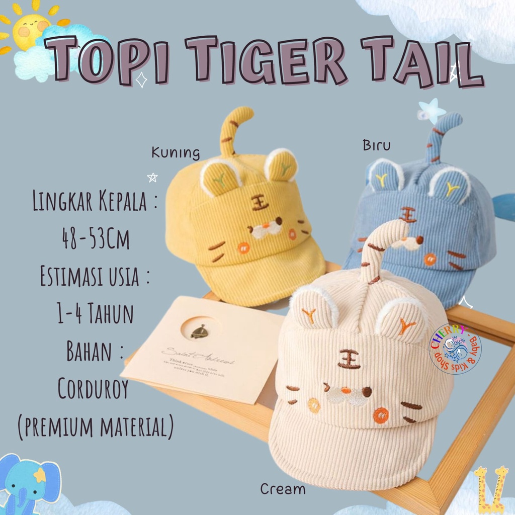 Topi Baseball YWIA Tiger Tail 1-4 Tahun Topi Baseball Anak 3D Fashion Kekinian / Topi Gosh CBKS VC