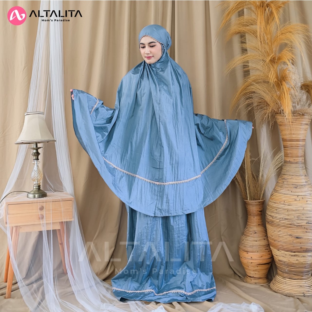 Altalita - Mukena Zanitha Traveling Parasit Polos 2 in 1 Resleting Mini Pouch Adem Premium Mukenah Terusan Dewasa Renda Jumbo Travel Daily Terbaru