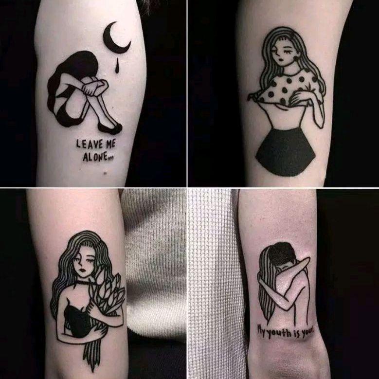 75 Tato Temporer Sad Girl Wanita Temporary Tattoo Tahan Air Aesthetic estetik Cewe korea Cod StikerT
