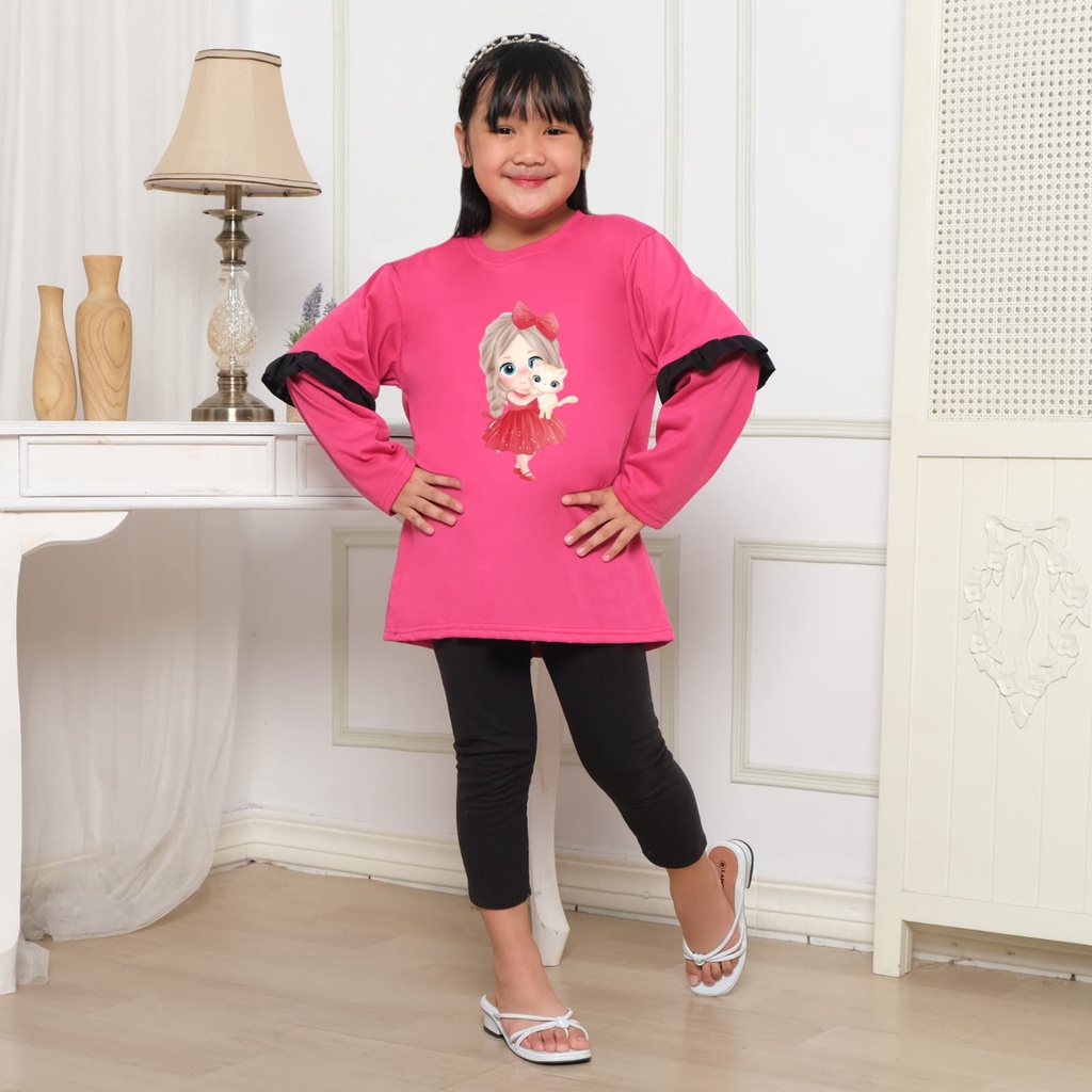 Hzl_outfit Baju Kaos Naswa Anak Perempuan Panjang GirlLandCat/ Kaos Panjang Naswa Anak Anak