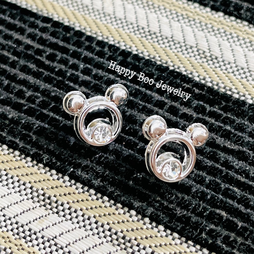 anting silver permata plastik mickey silver mici