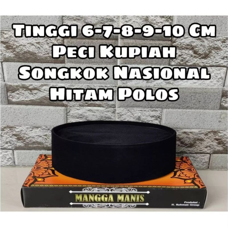 Peci hitam polos tinggi 6 7 8 9 Cm Kopiah Songkok Hitam