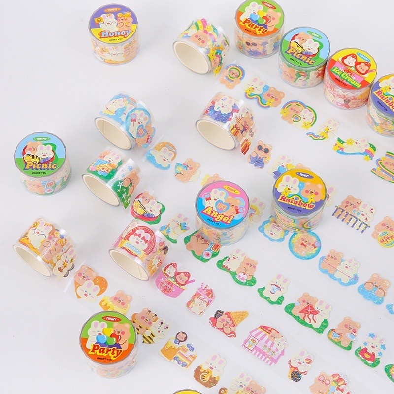 

1 Rol Masking Tape Glitter Bear Stiker Lucu Sticker Gold Stiker Cute