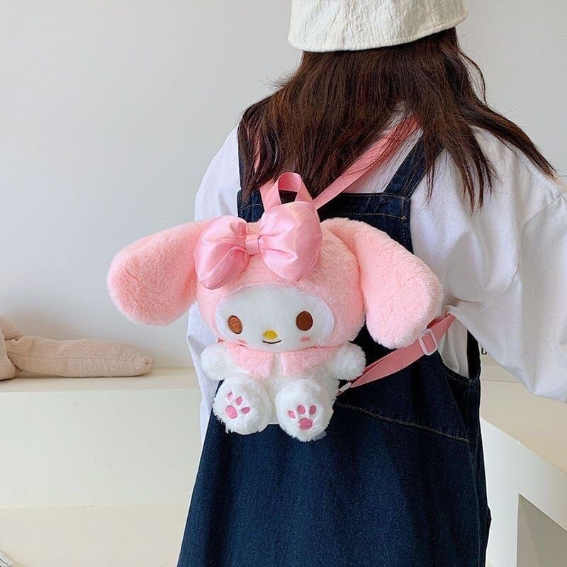 Tas ransel melodi sanrio bulu boneka import tas gendong wanita lucu dan Gemesin