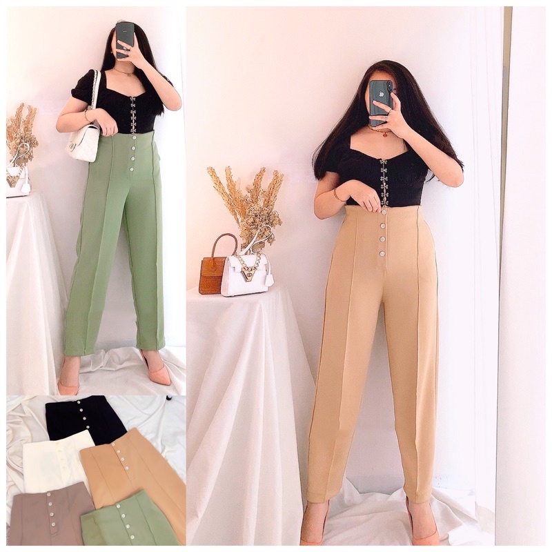 FRAYA HIGHWAIST PANTS SCUBA // SCUBA PANTS VARIASI KANCING