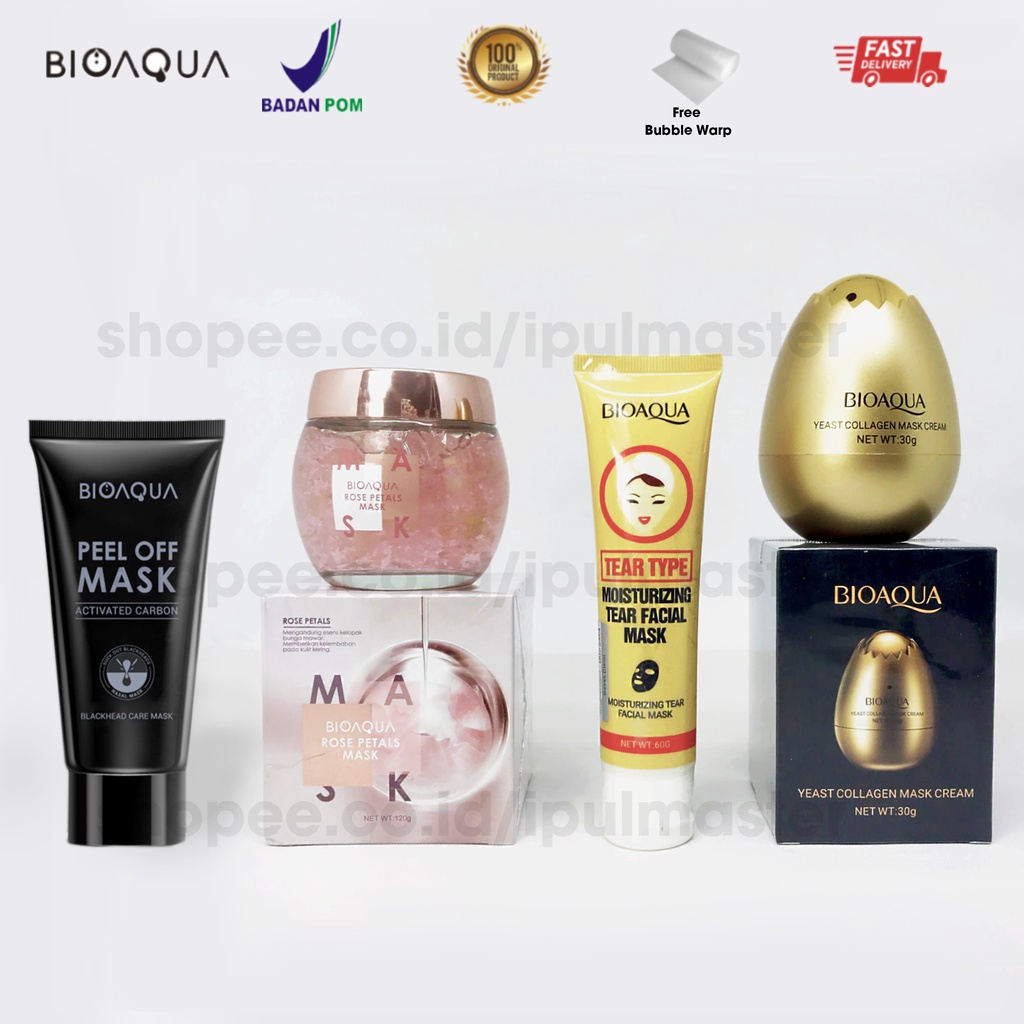 BIOAQUA Masker Lengkap - Rose Petals - Moisturizing Tear Type - Yeast Collagen - Carbon Peel Off Mask