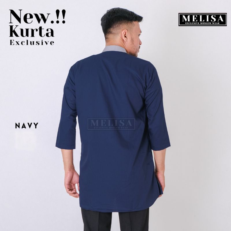 Koko Kurta Dewasa Baju Koko Kurta Pria Lengan 3/4 Warna Biru Navy Bahan Toyobo Super Premium