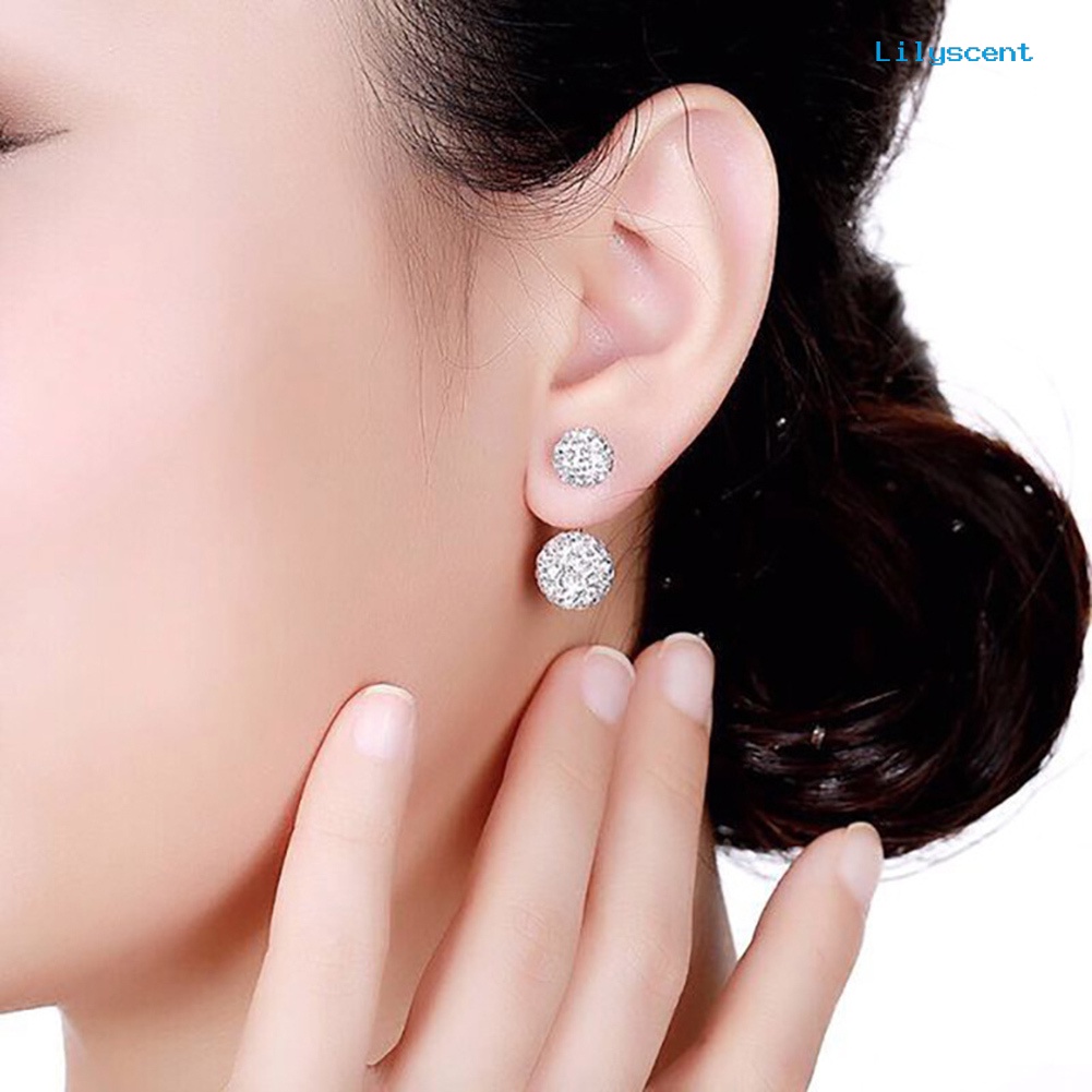 [LS] Fashion Wanita Berlian Imitasi Hias Bentuk Bola Liontin Stud Earrings Perhiasan Hadiah