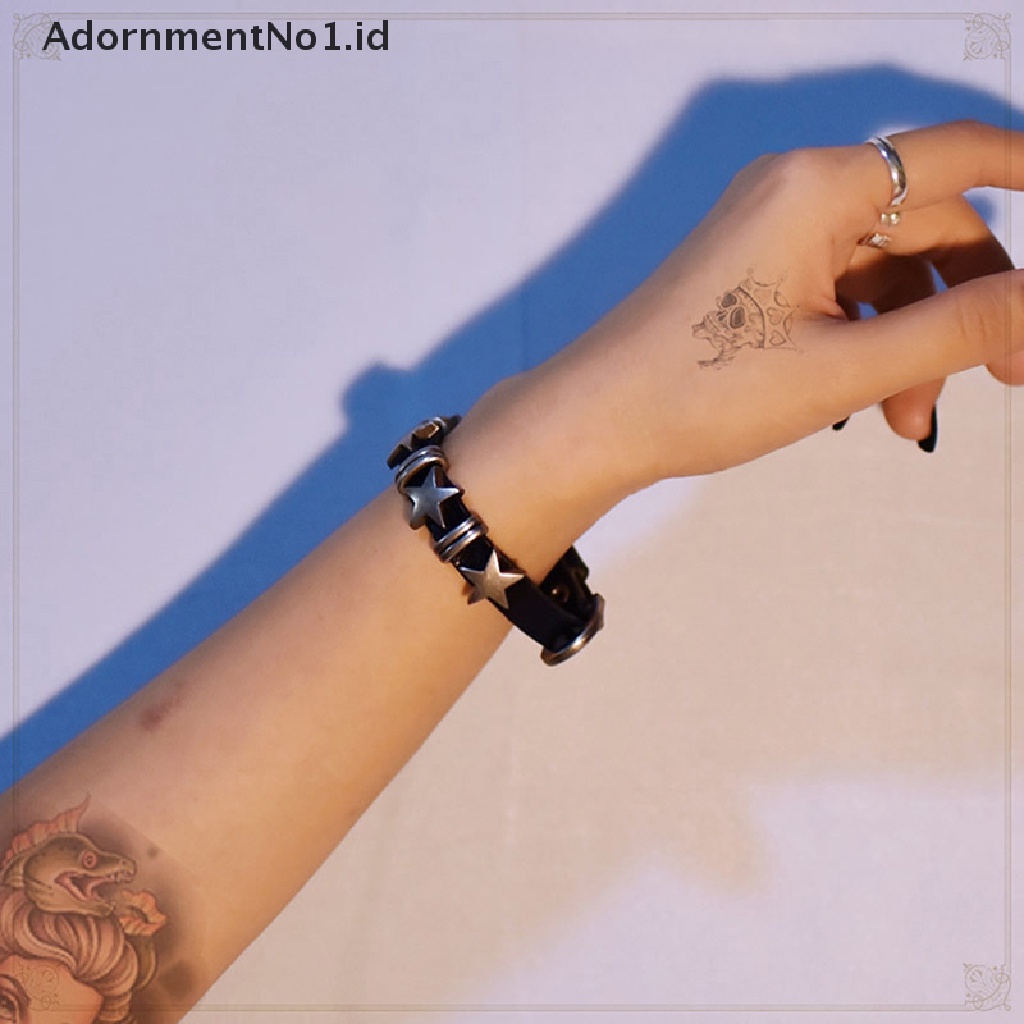 [AdornmentNo1] Retro Punk Gelang Kulit Imitasi Untuk Pria Wanita Bintang Gelang Kulit Adjustable Rivet Alloy Bracelet Goth Perhiasan Aksesoris Pakaian [ID]