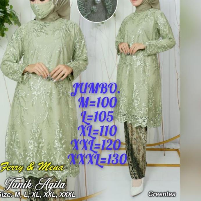 Ready Stock Kebaya Brukat Jumbo LD 130cm / Kebaya Hijau Sage Jumbo LD 130cm