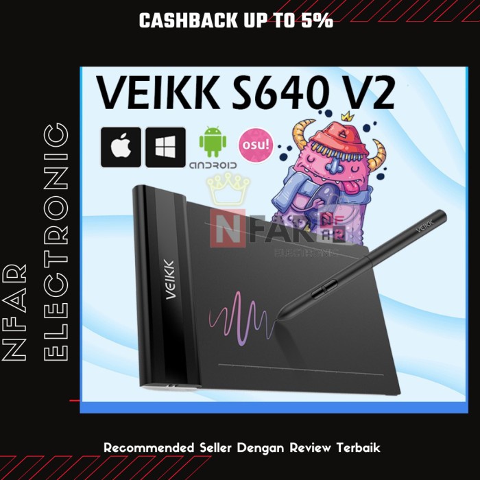 Tablet Veikk S640 Digital Graphic Drawing Pen Tablet Gambar Dan Osu 8192
