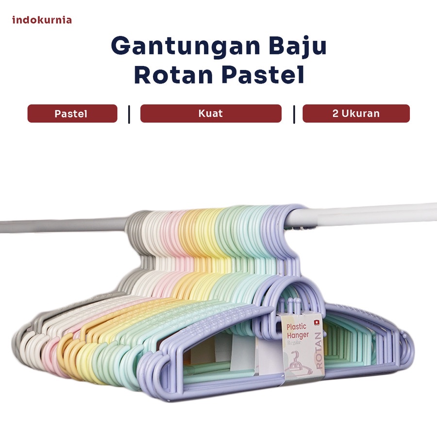 IK - 6PCS GANTUNGAN BAJU PLASTIK PASTEL MOTIF ROTAN HANGER JAPAN STYLE