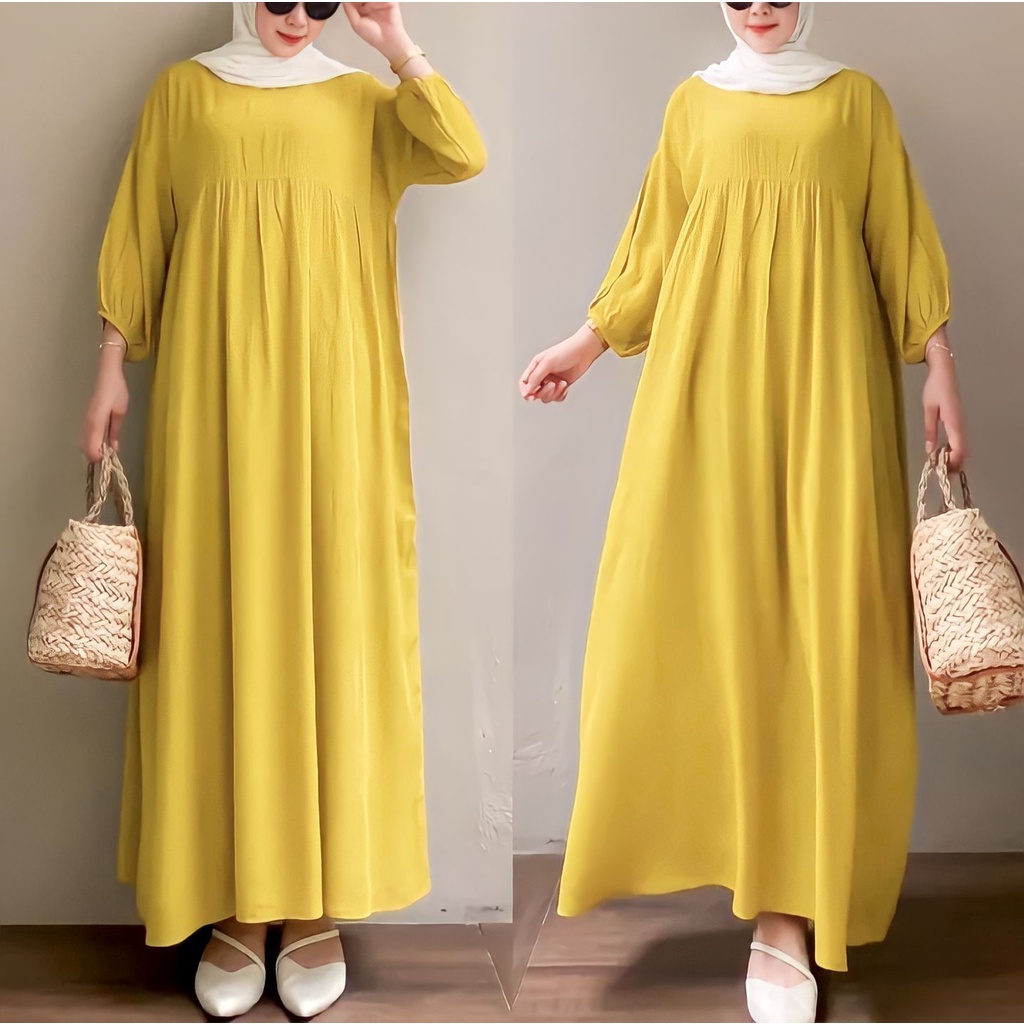 Gamis Midi Dress Polos Rayon Viscos Premium Resleting Depan Jumbo