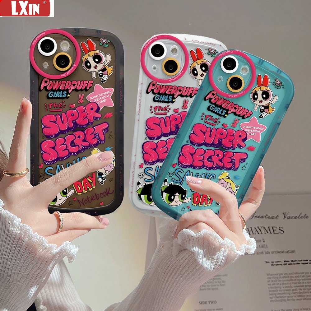Powerpuff Casing Cewek Realme 10 4G Realme C33 C35 C21Y C25Y 5 5i 6i C3 C21 C11 2021 C25 C15 C12 Realme C2 C3 C1 Narzo 50A Prime A1K Clear Case Kartun Lensa Oval Soft TPU Phone Cover