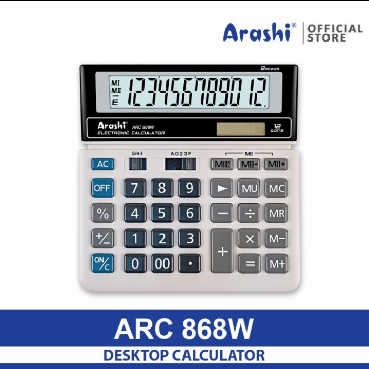 Arashi Calculator ARC 868 White/ BLACK - Kalkulator 12 Digital - Tahan - Awet