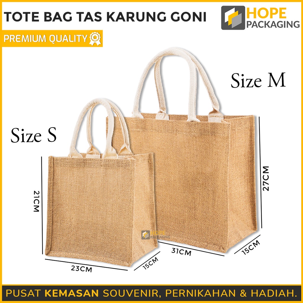 Tas Goni Laminasi S 23x21x15 cm / Tote Bag Tas Karung Goni / handle Cream