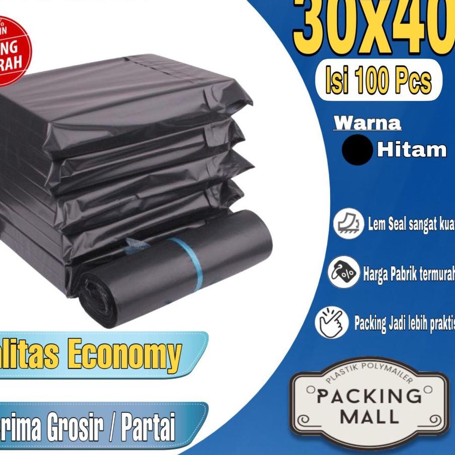 

12.12 Promo Brand Plastik Packing HITAM ECONOMY 30x40 CM / Polymailer Termurah isi 100 pcs 