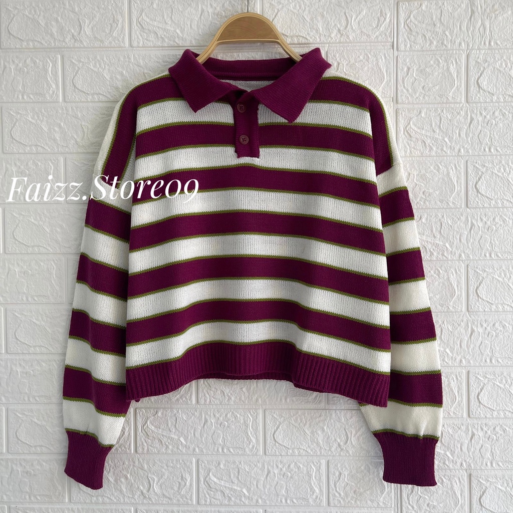 ERMA SWEATER RAJUT POLO KANCING MOTIF BLASTER ATASAN LENGAN PANJANG WANITA