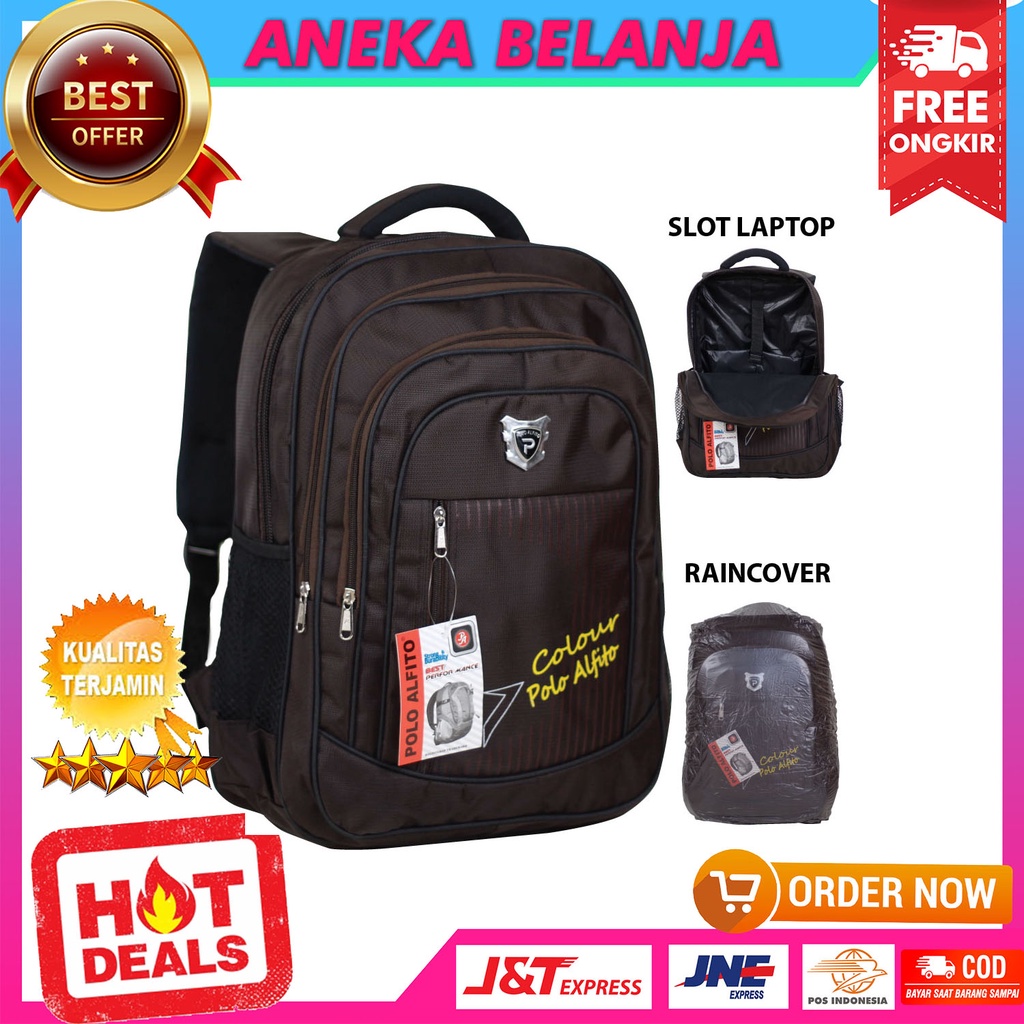 Tas Ransel Pria Sekolah Travelling Polo Alfito Colour Coklat Backpack Cowok SMP SMA Kuliah Kerja Bahan Awet Tebal Harga Termurah Terlaris Kualitas Import