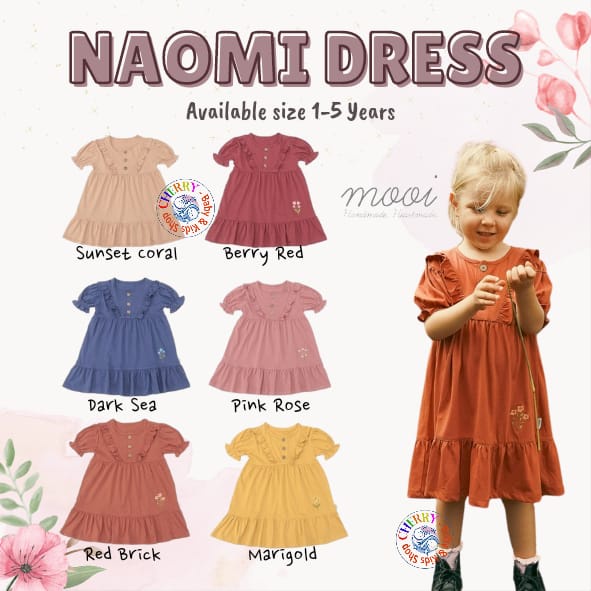 Mooi Naomi Dress 1-5 Tahun Dress Ruffle Bordir Fashion Anak Perempuan CBKS