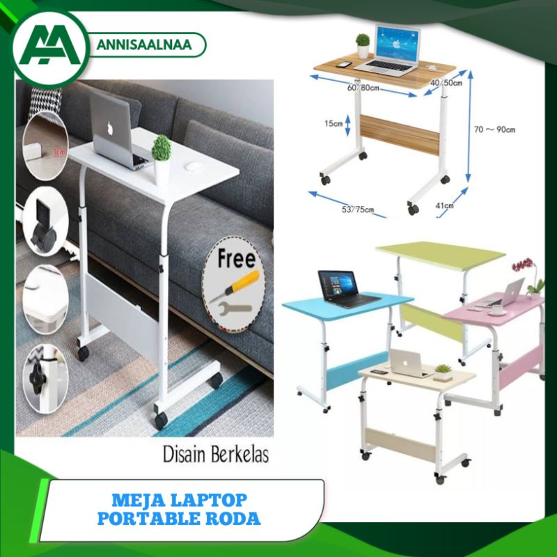 Meja Laptop Portable Roda / Meja Laptop Lipat Adjustable Roda/ Meja Lipat Roda / Meja Belajar portab