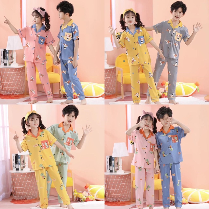 BAJU TIDUR ANAK BALITA REMAJA TANGGUNG CP SPANDEX PENDEK PANJANG IMPORT MOTIF KRAH KANCING UNISEX NEW COLLECTION