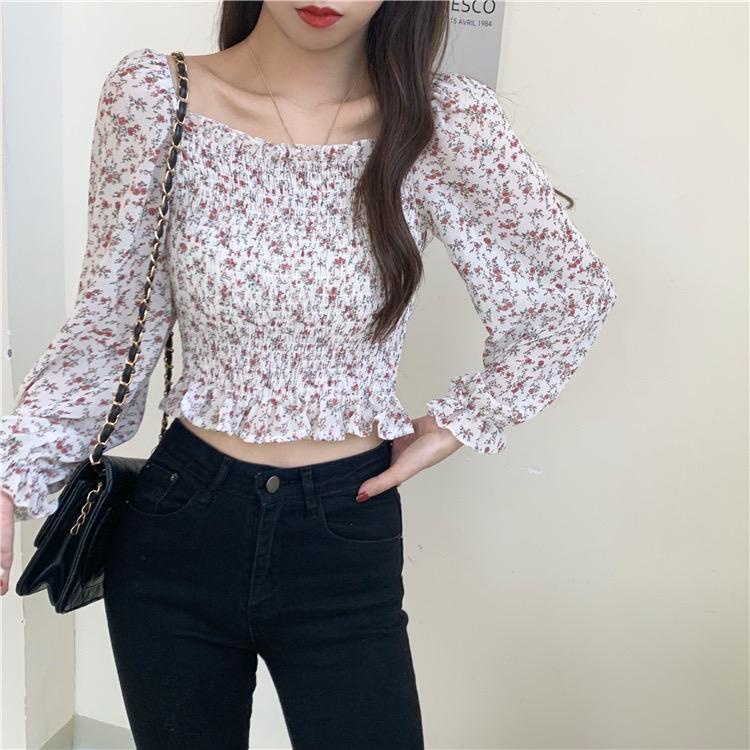 BEFAST - ZFS OOTD BLOUSE SYAHFA / ALICE CUTE TOP / Fashion kekinian Remaja ABG / OOTD Ala Korean Style / Blouse Sabrina Leher Kotak / Blouse Wanita Model Terbaru / Pakaian Wanita Modis Trendy / Blouse Motif Bunga-Bunga