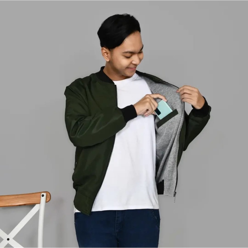 Jaket Pria bomber polos depan belakang ORI NEW Bahan Tasland