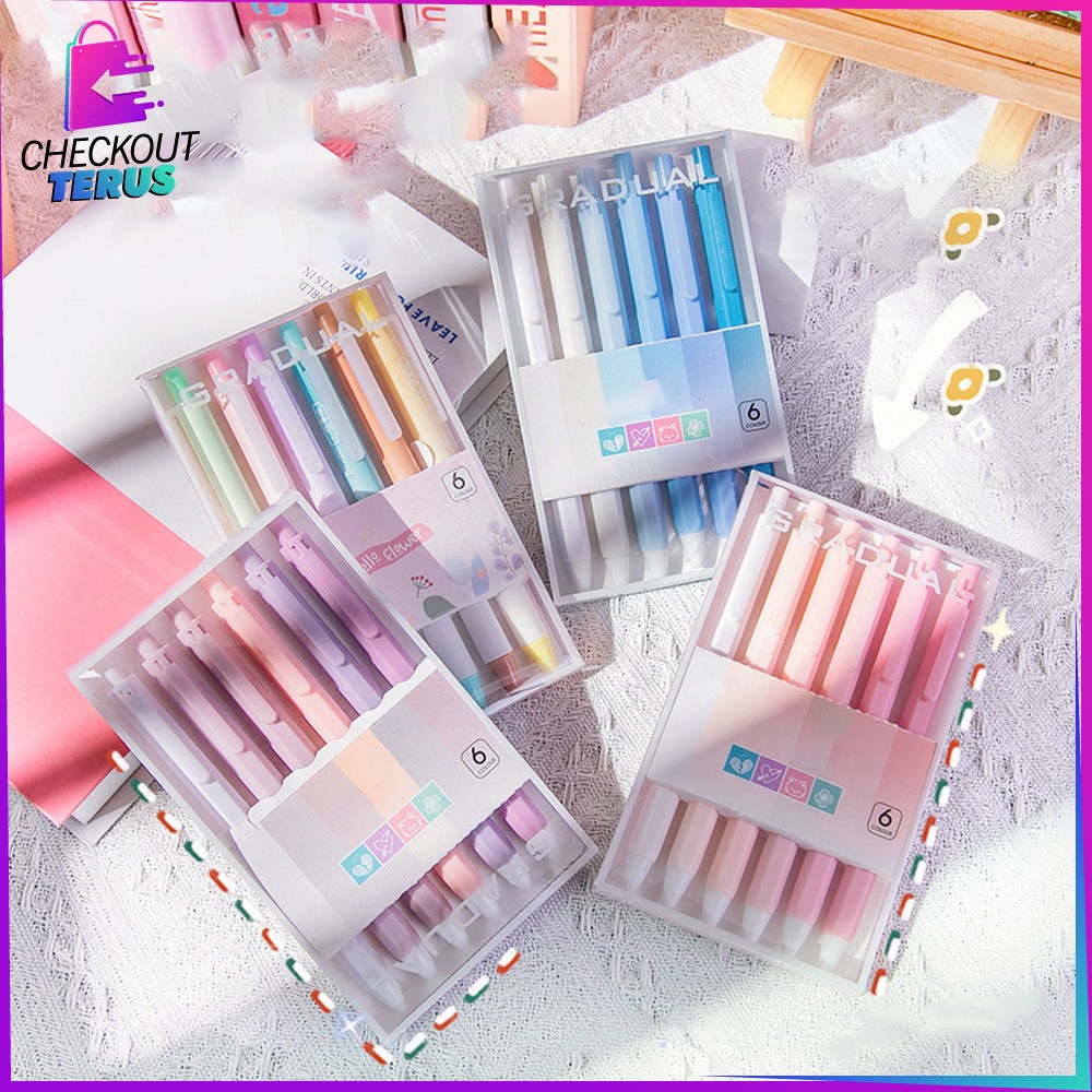 CT A48 Pulpen Gel Mekanik 6IN1 Motif Polos Warna Pastel Alat Tulis Pena Cair 0.5mm Perlengkapan Sekolah Korean Style Import