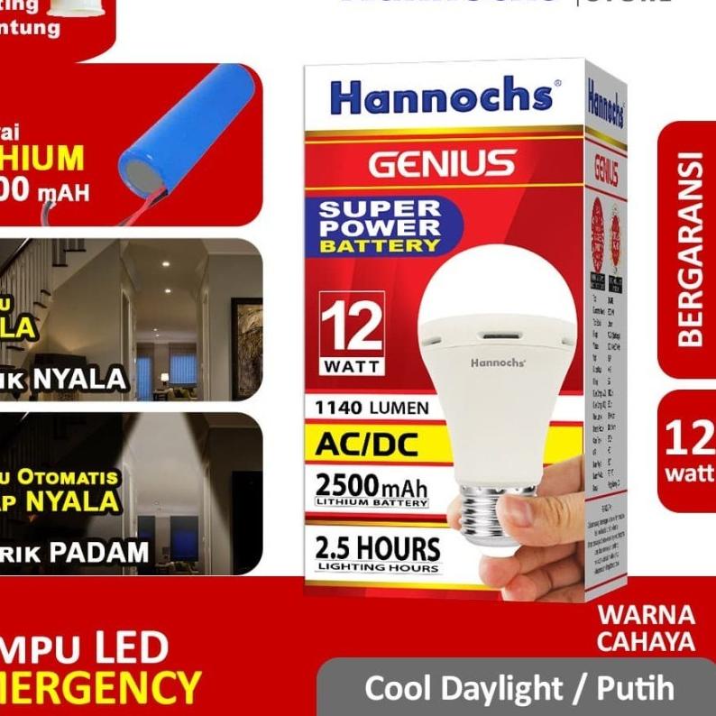 Bohlam Emergency Hannochs Genius Lampu Emergency Hannochs Bohlam LED Bulb Hannochs Lampu LED Hannoch