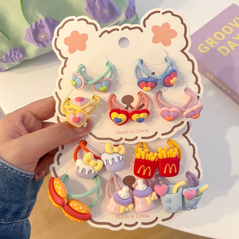 (ISI 10 - 12 PCS) Ikat Rambut Anak Clay / Kunciran Import Card Bear Resin Aksesoris Anak Perempuan Branded Kuncir Korea Style Kualitas Impor Babycinnamon