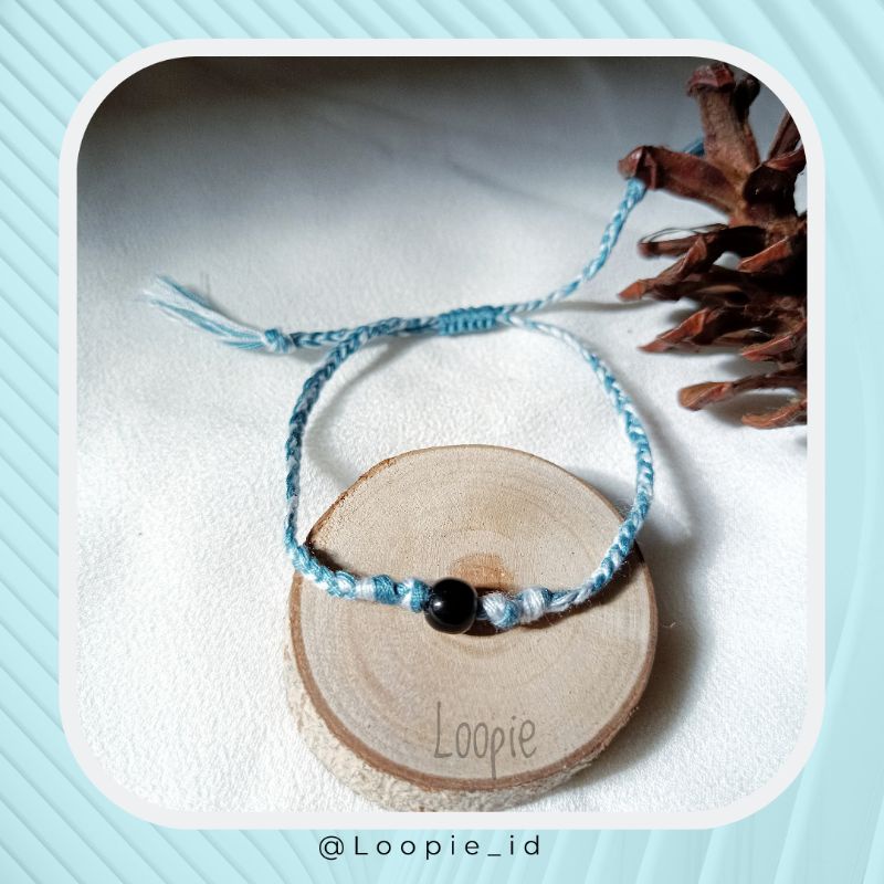 Gelang tali black stone (BLUE)/Gelang couple/gelang tali/gelang pria wanita