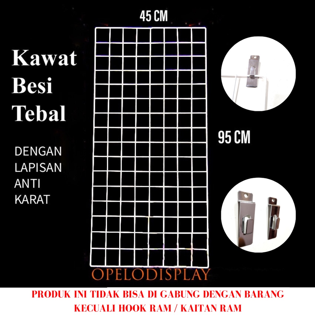 GRID WALL JARING RAM KAWAT BESI DINDING 95x45 CM / GANTUNGAN ACCESORIES DAN MASKER