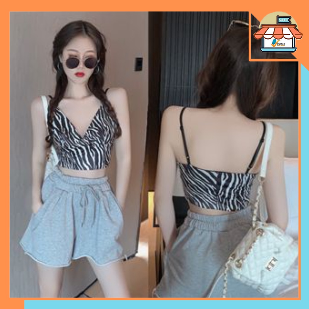 RSB BJ366 Tank Top Crop Motif Garis Wanita Tanktop Printed Zebra Korean Fashion