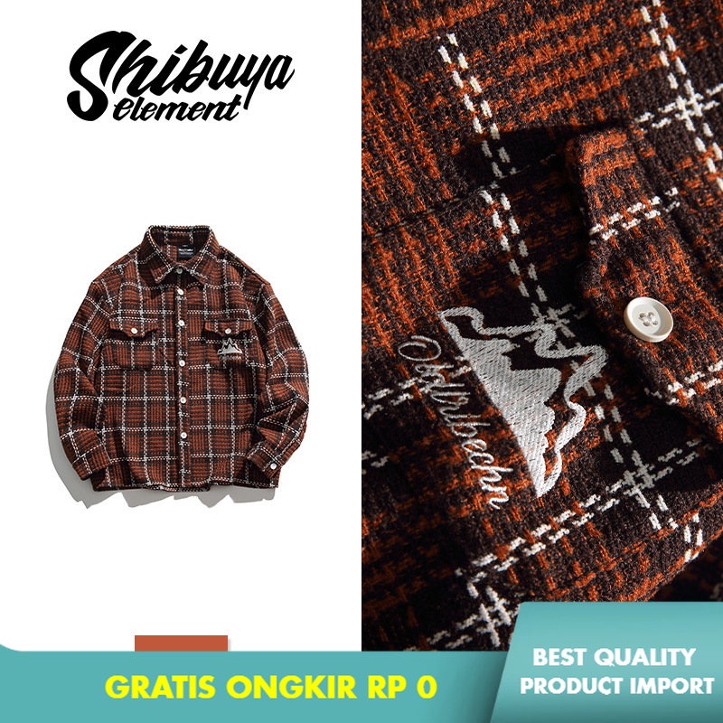 Jaket Pria        Korea Retro Debutante  Kotak-kotak Mantel Pu Shuai Hong Kong  Kerah Polo Top Impor