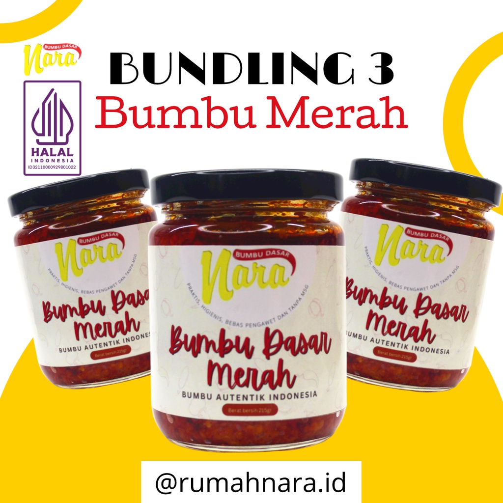 

BUNDLING 3 - BUMBU DASAR MERAH 215 GR - Bumbu Masak Instan - Praktis, Higienis, No MSG, Bisa untuk MP-ASI, 100% HALAL
