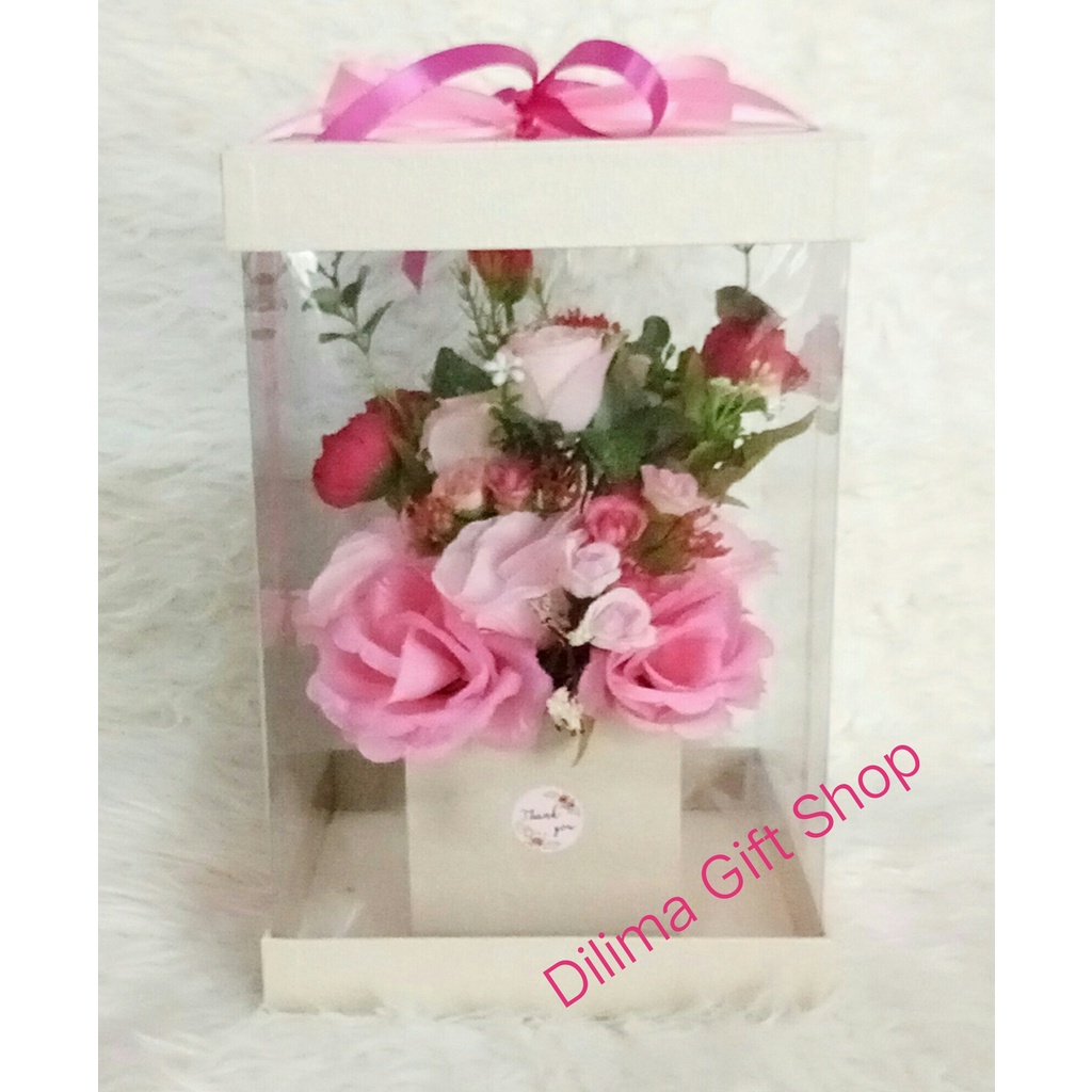 Box Mika Transparan Buket Bunga / Box Mika Tranparan 25x25 Tinggi 33 / Box Mika Kotak Untuk Buket Bu