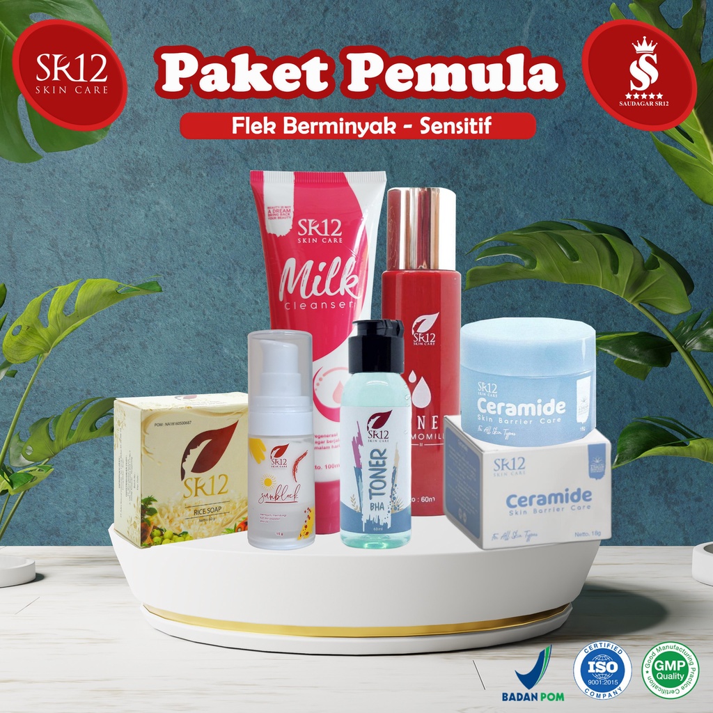 Paket pemula Sr12 Menetralkan kulit wajah Mencerahkan Memperbaiki skin barrier kulit Bpom