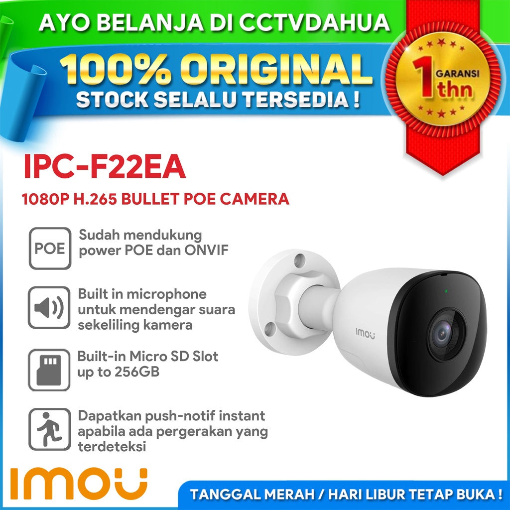 IPCAM IMOU IPC-F22EA 1080P H.265 POE ONVIF OUTDOOR BUILD IN MIC IP67