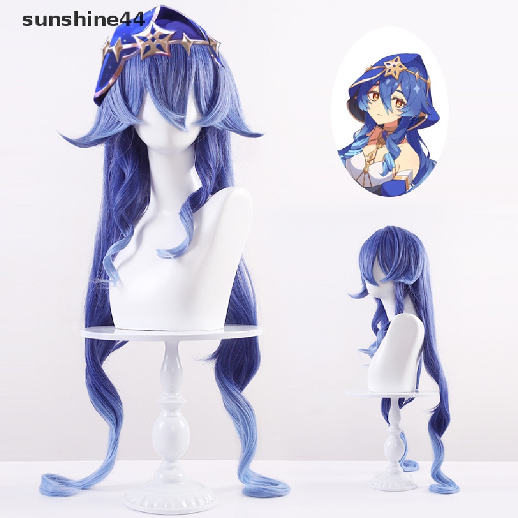 Sunshine Genshin Impact Layla Cosplay Wig Keriting Wig Gradien Biru Wig Cosplay Anime Cosplay Wig Tahan Panas Wig Sintetis Wig Pesta Halloween Prop.