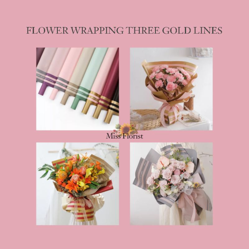 

[5 PCS] 010.FLOWER WRAPPING THREE GOLD LINES / KERTAS BUNGA MOTIF TULISAN