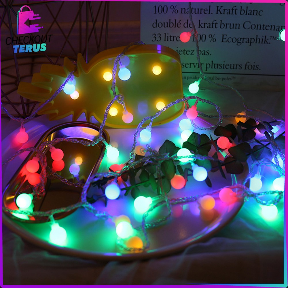 CT C775 Lampu Tumbler LED Rainbow Motif Bola Salju 10 Meter Anggur Bulat Twinkle Light Hiasan Dekorasi Natal