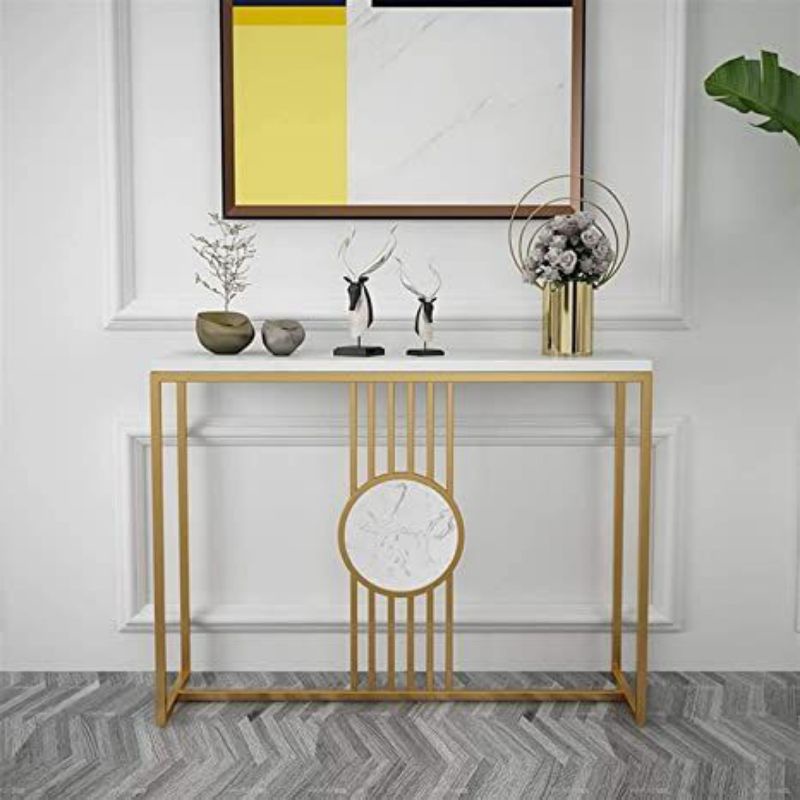 MEJA KONSOL MODERN MARMER PUTIH CARARA BESI GOLD, MEJA KONSUL MINIMALIS, KONSOL TV, MEJA TV