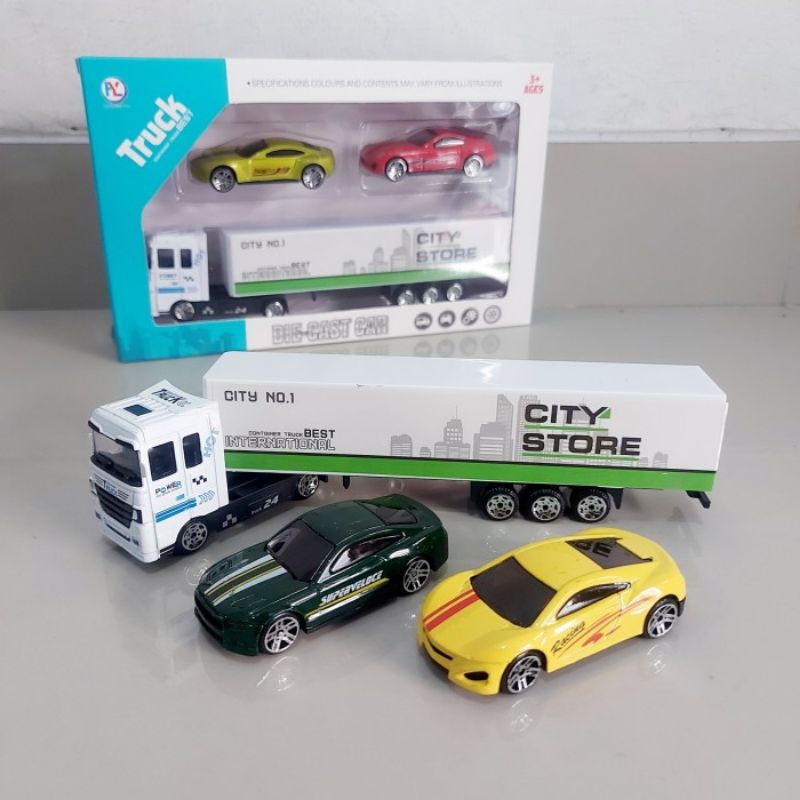 Mainan Set Diecast Truk Kontainer - Miniatur Model Mobil Alloy Mobilan Truck Koleksi Anak Dewasa